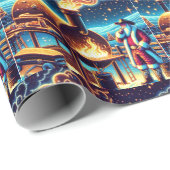 Papier Cadeau Père Noël Cuisine Sur Le BBQ Pit 3 Noël (Coin rond)