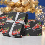 Papier Cadeau Père Noël dans la fenêtre Vintage Red Christmas Tr<br><div class="desc">Ce design festif présente le Père Noël à l'intérieur d'une vintage fenêtre de camion rouge de Noël offrant un arbre de Noël, des sucres de canne, des paquets et la mention "Joyeux Noël" en police décorative. Le camion est également couvert de neige. L'impression sur la porte dit : "S. Claus...</div>