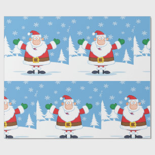 Papier Cadeau Père Noël dans une scène hivernale enneigée