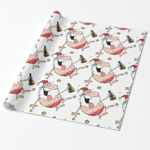 Papier Cadeau Père Noël de dessin animé drôle ivre de Noël