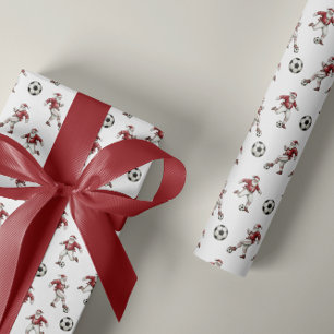 Papier Cadeau Père Noël de football de Noël