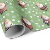 Papier Cadeau Père Noël de football sur le billet vert (Coin rond)