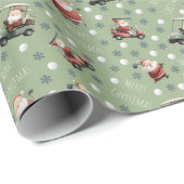 Papier Cadeau Père Noël de golf sur Sage Green (Coin rond)
