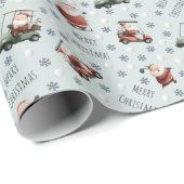 Papier Cadeau Père Noël de golf sur Vert pâle (Coin rond)