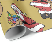 Papier Cadeau Père Noël de Noël avec des jouets en or (Coin rond)