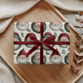 Papier Cadeau Père Noël de Noël avec Motif Holly Wreaths