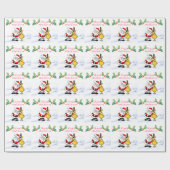 Papier Cadeau Père Noël de Noël avec rennes, baies sèches, neige (Plat)