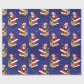 Papier Cadeau Père Noël de Noël avec un sac de jouets en bleu (Plat)