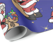 Papier Cadeau Père Noël de Noël avec un sac de jouets en bleu (Coin rond)