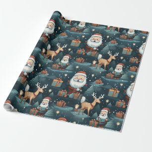 Papier Cadeau Père Noël de Noël et rennes