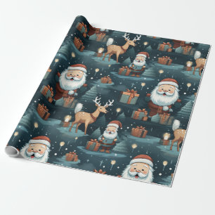 Papier Cadeau Père Noël de Noël et rennes
