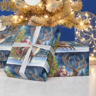 Papier Cadeau Père Noël de Noël et rennes AI