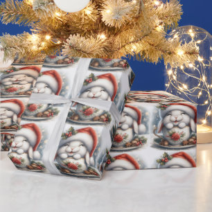 Papier Cadeau Père Noël de Noël Lapin à l'intérieur de la tasse
