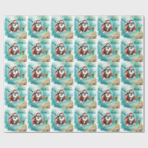 Papier Cadeau Père Noël de Noël plongée avec tortue