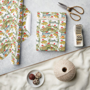 Papier Cadeau Père Noël de poisson en vacances de Noël pour Amou