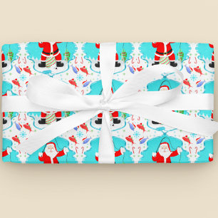 Papier Cadeau Père Noël drôle pêche sur glace avec motif ours po