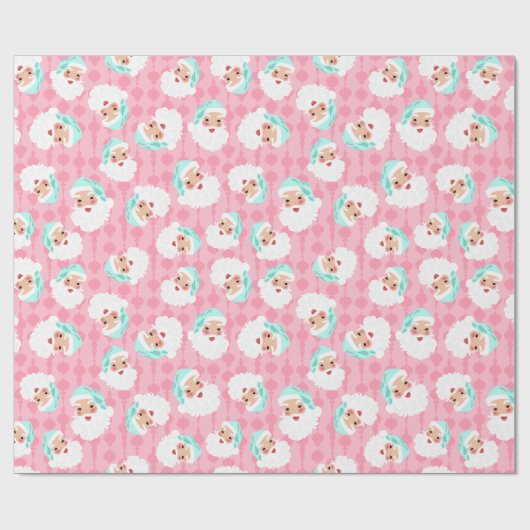 Papier Cadeau Père Noël en Mint Vert Casquette rose Retro Noël (Plat)
