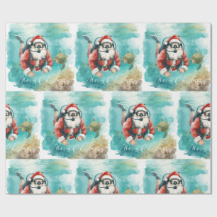 Papier Cadeau Père Noël en plongée sous-marine Noël sous l'eau
