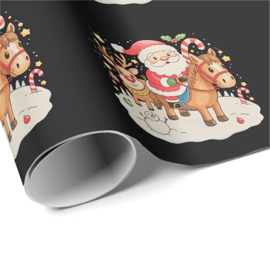 Papier Cadeau Père Noël équitation Cheval mignon Noël Noël Noël (Coin rond)