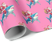 Papier Cadeau Père Noël équitation Requin Noël rose (Coin rond)