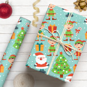 Papier Cadeau Père Noël et Elves Noël Arbre mignonne Vacances