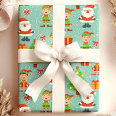 Papier Cadeau Père Noël et Elves Noël Arbre mignonne Vacances