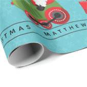 Papier Cadeau Père Noël et fille noire en train (Coin rond)