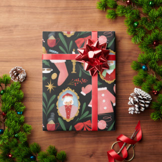 Papier Cadeau père Noël et mme claus papier d'emballage