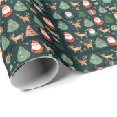 Papier Cadeau Père Noël et rennes (Coin rond)