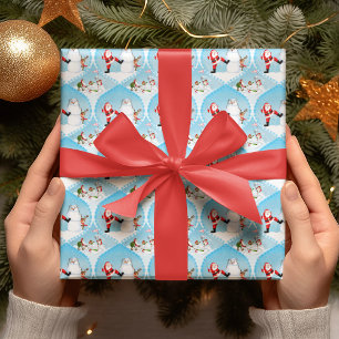 Papier Cadeau Père Noël fantaisiste jouant au golf, bonhomme de