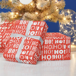 Papier Cadeau Père Noël Festive HO ! Oh ! Oh ! Salutation en rou