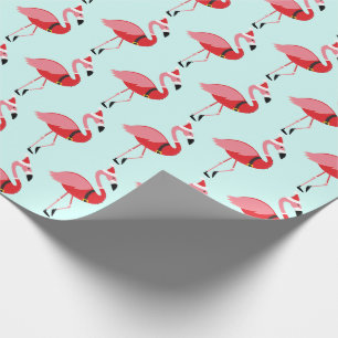 Papier Cadeau père Noël Flamant rose rose bleu Motif de Noël