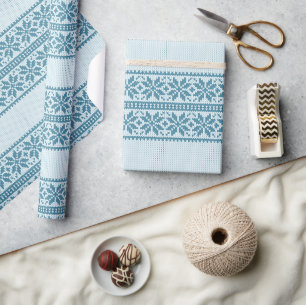 Papier Cadeau Père Noël hideux à flocon de neige bleu tricoté po