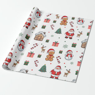 Papier Cadeau Père Noël Hommes en pain d'épice de Noël moderne B