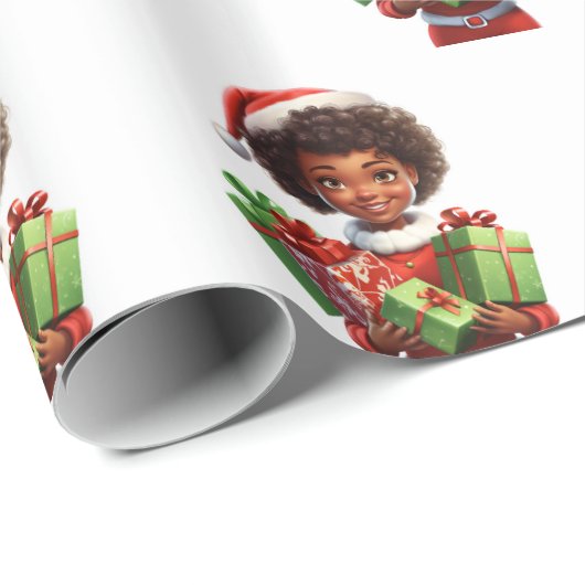 Papier Cadeau Père Noël, Joli petit assistant (Coin rond)