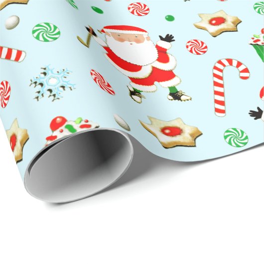 Papier Cadeau Père Noël jouant au golf (Coin rond)