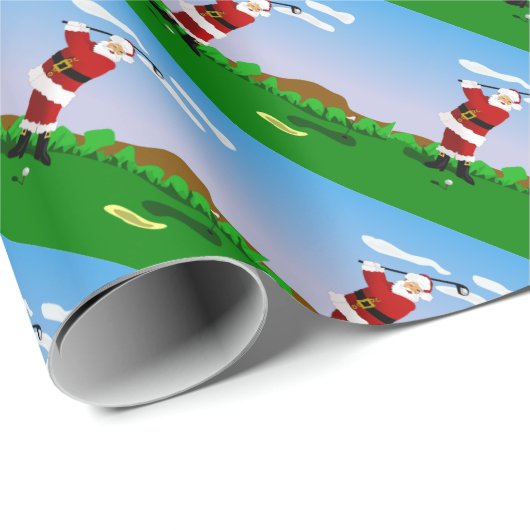 Papier Cadeau Père Noël jouant au golf (Coin rond)