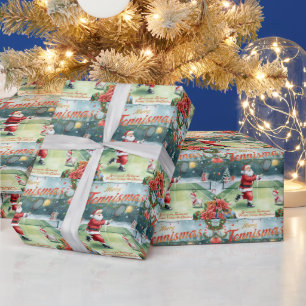 Papier Cadeau Père Noël joue au tennis Vacances de Noël
