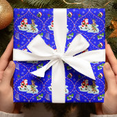 Papier Cadeau Père Noël Jouer Hockey sur glace Motif de Noël ble