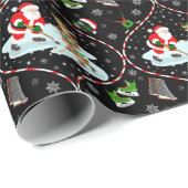 Papier Cadeau Père Noël Jouer Motif de Noël de hockey sur glace (Coin rond)