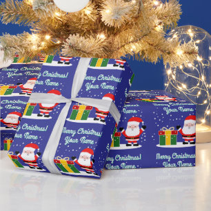Papier Cadeau Père Noël joyeux dessin animé avec cadeau Noël