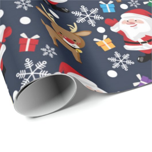 Papier Cadeau Père Noël Joyeux Et Motif Reindeer (Coin rond)