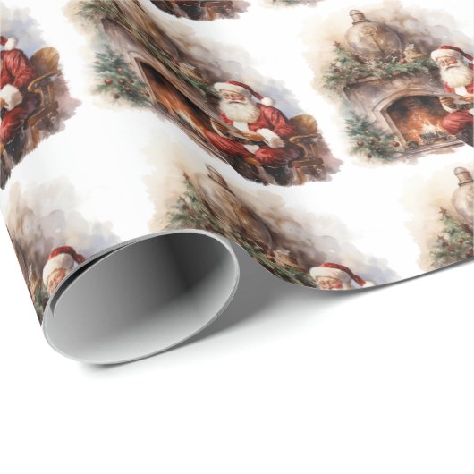 Papier Cadeau Père Noël Lectures Foyer de Noël (Coin rond)