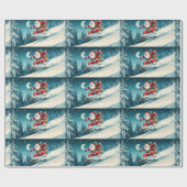 Papier Cadeau Père Noël livre des cadeaux de Noël sur snowboard (Plat)