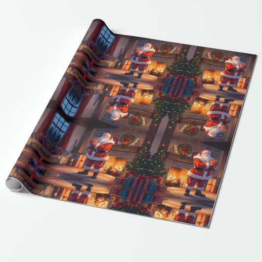 Papier Cadeau Père Noël livre des jouets pour enfants, des renne (Déroulé)