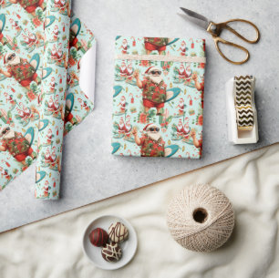 Papier Cadeau Père Noël Noël en juillet à la plage surfeur