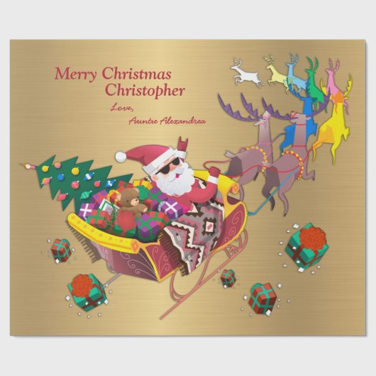 Papier Cadeau Père Noël Noël Joyeux Noël Sleigh Personnaliser (Plat)