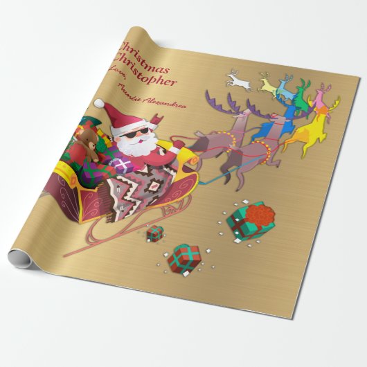 Papier Cadeau Père Noël Noël Joyeux Noël Sleigh Personnaliser (Déroulé)