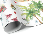 Papier Cadeau Père Noël Noël Pêche en été (Coin rond)