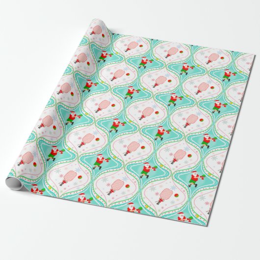 Papier Cadeau Père Noël Noël Pickleball Ogee Motif Wrapper P (Déroulé)